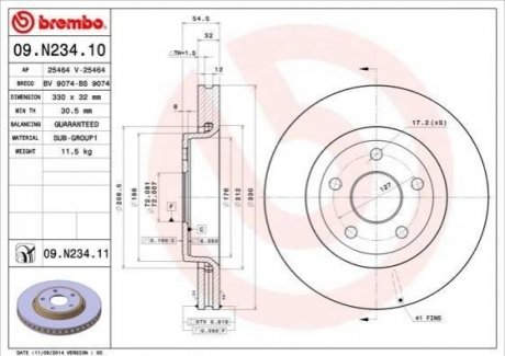 Диск гальмівний передній 330 мм BREMBO 09.N234.11