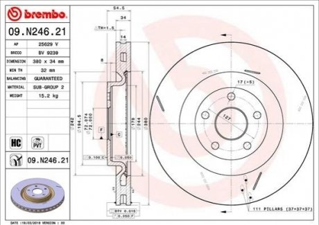 Диск тормозной передний 380мм BREMBO 09.N246.21