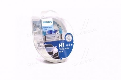 Лампа розжарювання H1 + W5W WhiteVision ultra 12V 55W P14,5s (+60) (3700K) компл.(вир-во) PHILIPS 12258WVUSM