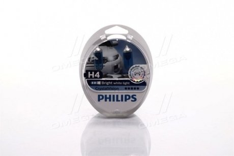 Лампа розжарювання H4 12V 60/55W P43t-38 Cristal Vision + 2x W5W 4300K (вир-во) PHILIPS 12342CVS2