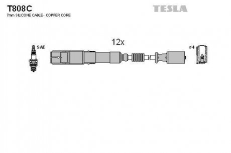 Комплект кабелей зажигания TESLA T808C