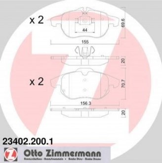 Колодки тормозные дисковые, к-кт ZIMMERMANN 234022001